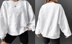 White Star Embossed Textured Drop Shoulder Sweatshirt Presale