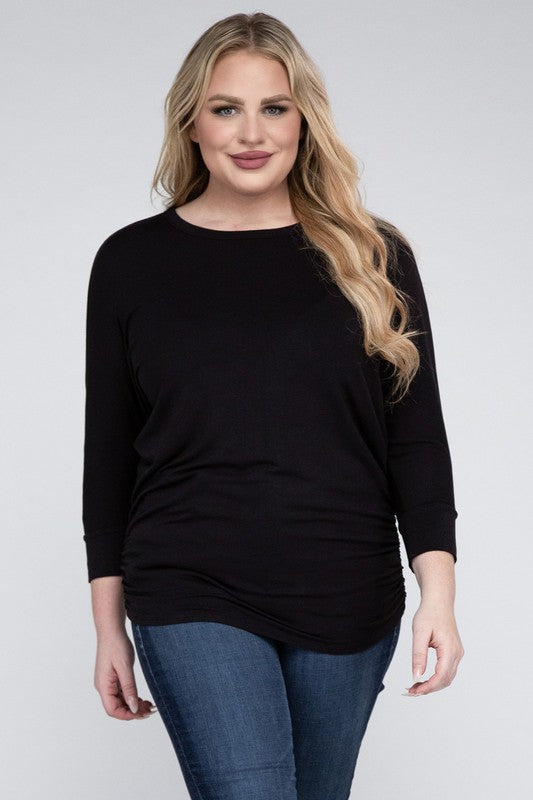 Plus Luxe Rayon Boat Neck 3/4 Sleeve Top