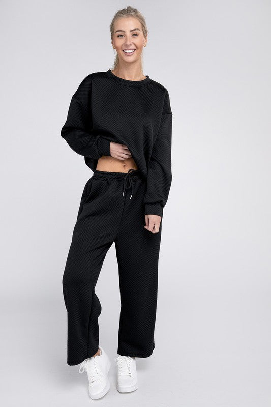 Textured Fabric Top and Pants Casual Set