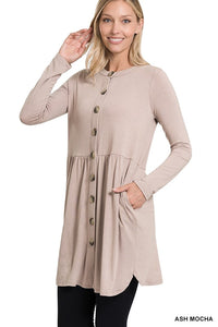 SHIRRED WAIST BUTTONED CARDIGAN WITH SIDE POCKETS