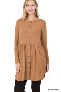 SHIRRED WAIST BUTTONED CARDIGAN WITH SIDE POCKETS