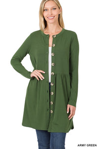 SHIRRED WAIST BUTTONED CARDIGAN WITH SIDE POCKETS