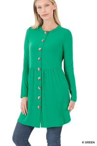 SHIRRED WAIST BUTTONED CARDIGAN WITH SIDE POCKETS