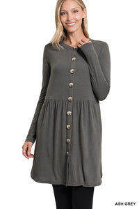 SHIRRED WAIST BUTTONED CARDIGAN WITH SIDE POCKETS