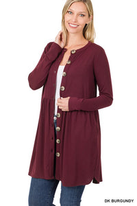 SHIRRED WAIST BUTTONED CARDIGAN WITH SIDE POCKETS