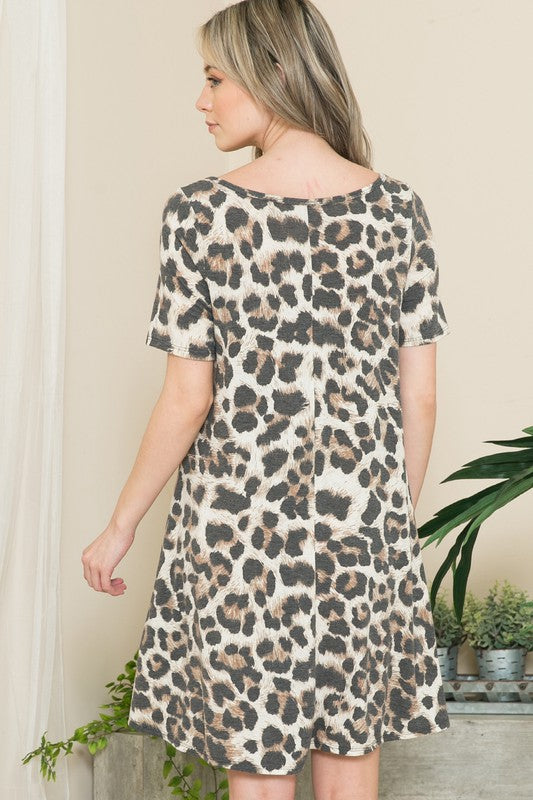 Plus Leopard Short Sleeve V Neck Midi Dress
