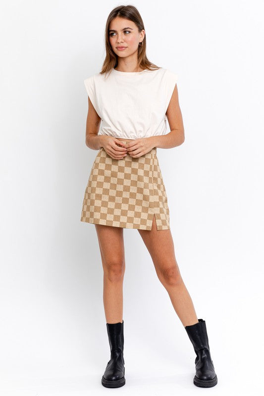 CHECKER BOARD PRINT SLIT MINI SKIRT - MULTI COLORS