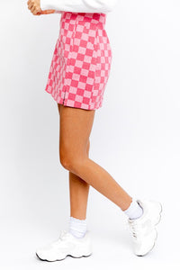 CHECKER BOARD PRINT SLIT MINI SKIRT - MULTI COLORS