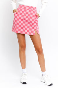 CHECKER BOARD PRINT SLIT MINI SKIRT - MULTI COLORS