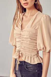 PUFF SLEEVE CINCHED TOP