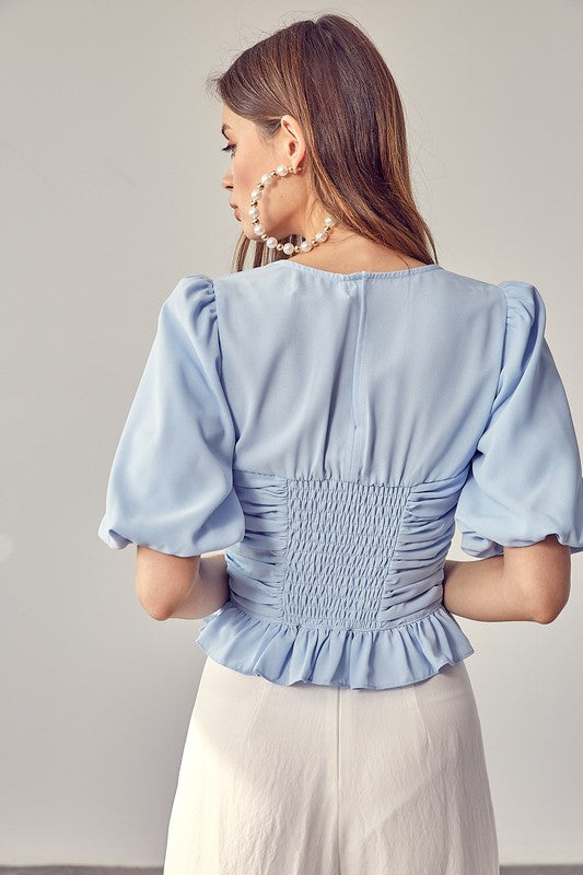 PUFF SLEEVE CINCHED TOP