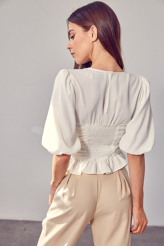 PUFF SLEEVE CINCHED TOP