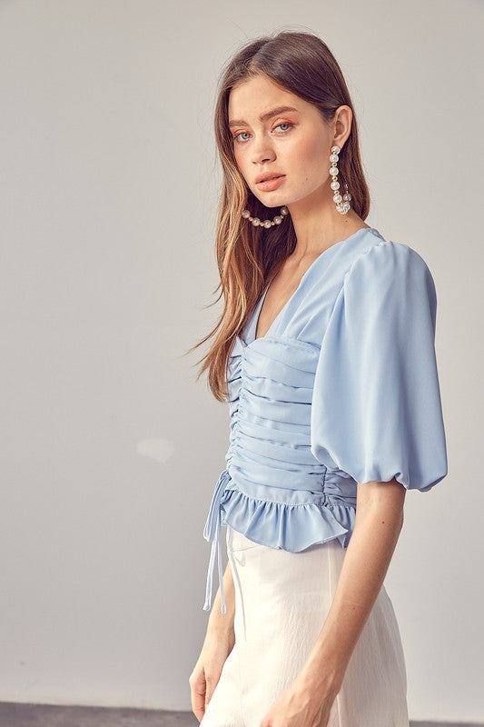 PUFF SLEEVE CINCHED TOP