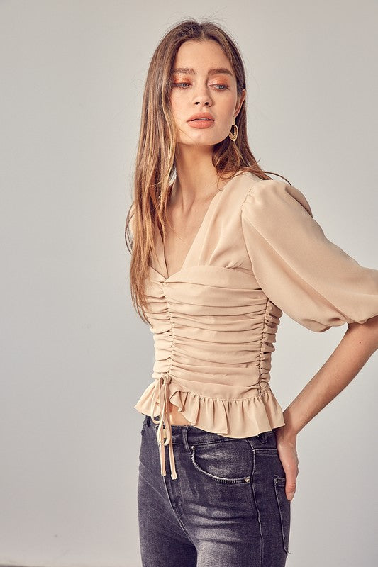 PUFF SLEEVE CINCHED TOP