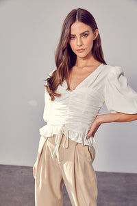 PUFF SLEEVE CINCHED TOP