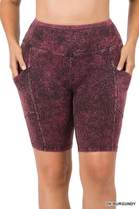 Plus Size Mineral Wash Waistband Pocket Biker Shorts