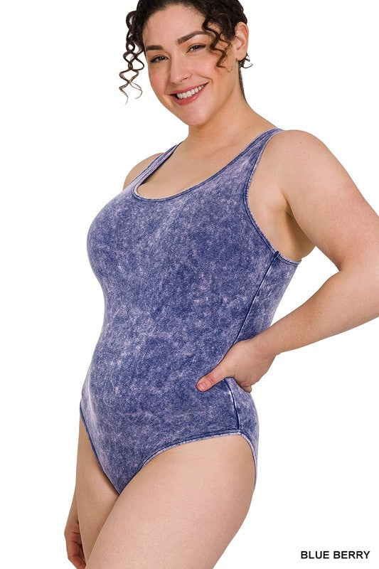 Acid Wash Racerback Tank Bodysuits - Plus Size Multi Colors