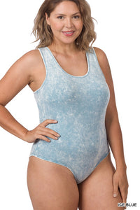 Acid Wash Racerback Tank Bodysuits - Plus Size Multi Colors