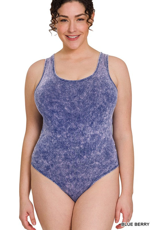 Acid Wash Racerback Tank Bodysuits - Plus Size Multi Colors