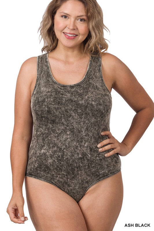 Acid Wash Racerback Tank Bodysuits - Plus Size Multi Colors