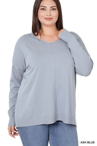 PLUS HI-LOW GARMENT DYED FRONT SEAM SWEATER