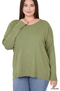 PLUS HI-LOW GARMENT DYED FRONT SEAM SWEATER
