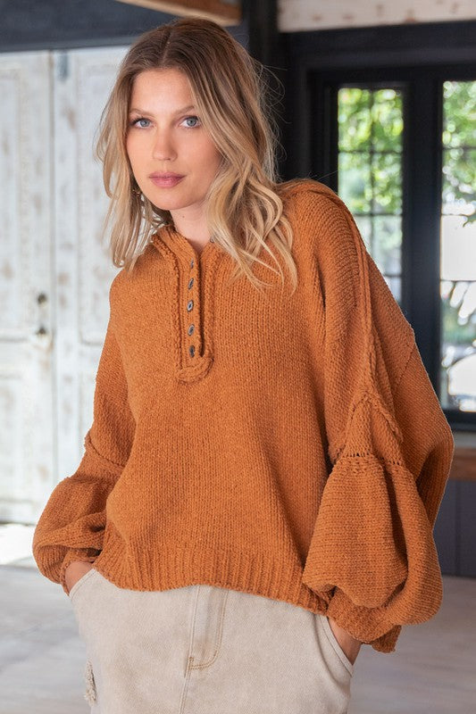 Chenille Balloon Sleeve Hoodie