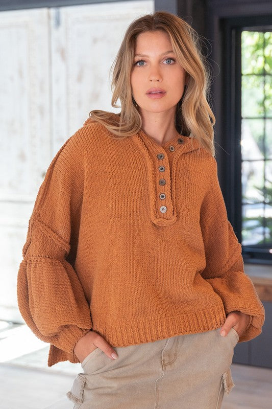 Chenille Balloon Sleeve Hoodie