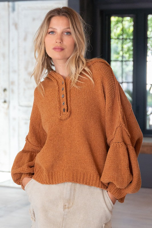 Chenille Balloon Sleeve Hoodie