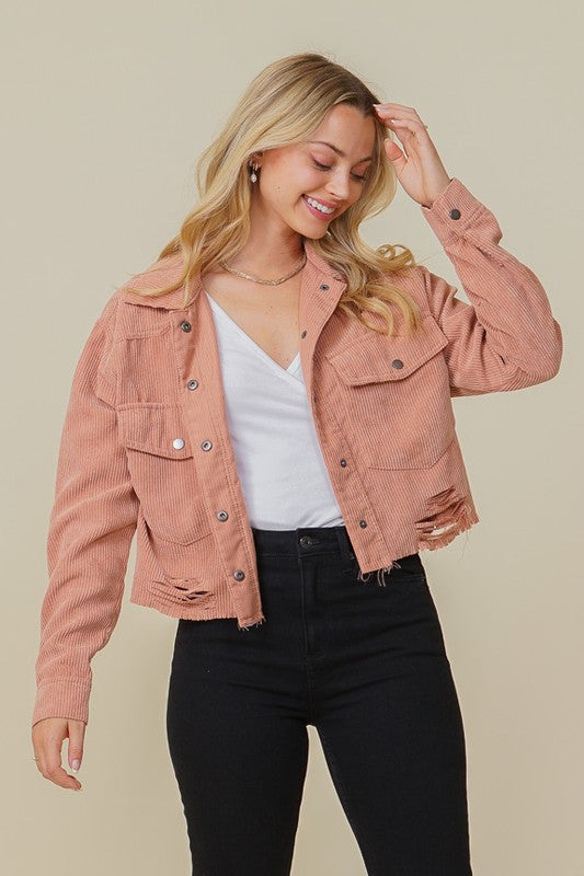 Zoey Distressed Corduroy Shacket