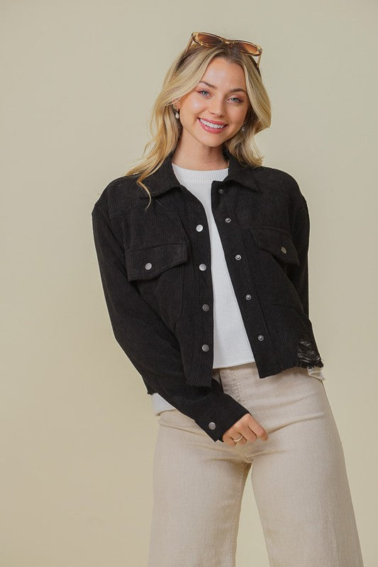 Zoey Distressed Corduroy Shacket