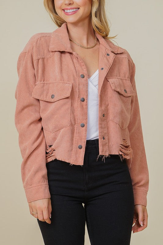 Zoey Distressed Corduroy Shacket