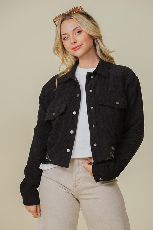 Zoey Distressed Corduroy Shacket