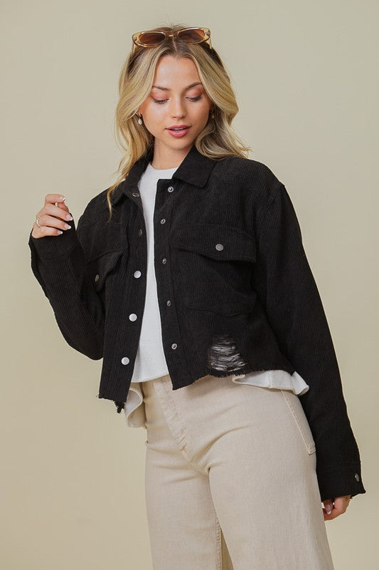 Zoey Distressed Corduroy Shacket