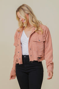 Zoey Distressed Corduroy Shacket