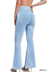 Acid Wash High Waist Raw Edge Hem Pants - MULT COLORS