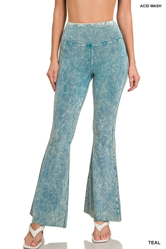 Acid Wash High Waist Raw Edge Hem Pants - MULT COLORS