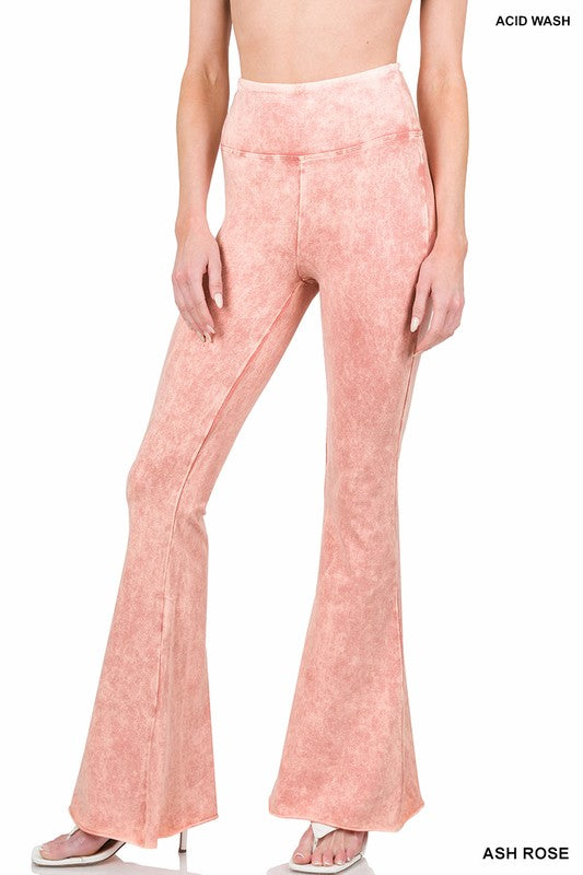 Acid Wash High Waist Raw Edge Hem Pants - MULT COLORS