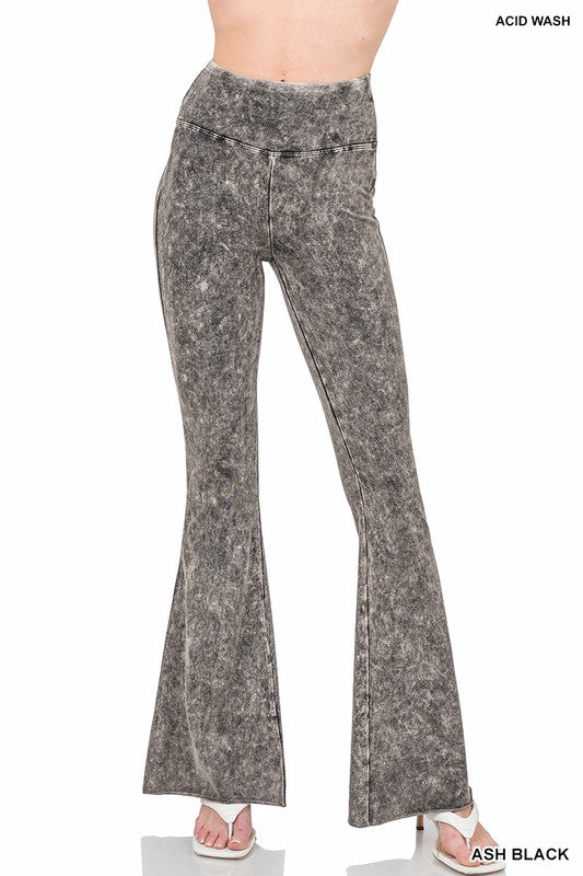 Acid Wash High Waist Raw Edge Hem Pants - MULT COLORS