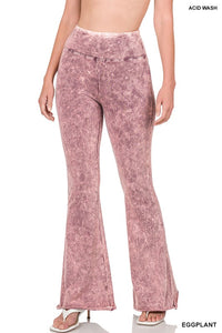 Acid Wash High Waist Raw Edge Hem Pants - MULT COLORS