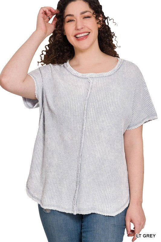 Plus Size Washed Baby Waffle Top