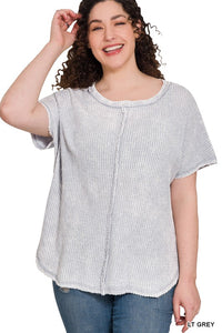 Plus Size Washed Baby Waffle Top