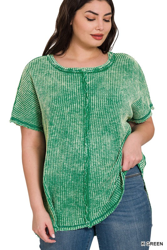 Plus Size Washed Baby Waffle Top