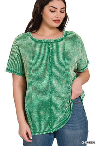 Plus Size Washed Baby Waffle Top