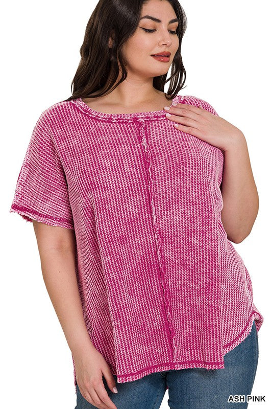 Plus Size Washed Baby Waffle Top