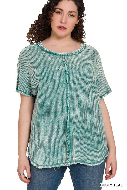 Plus Size Washed Baby Waffle Top