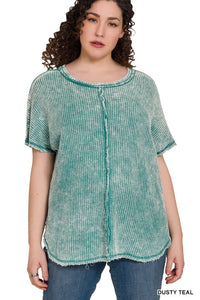 Plus Size Washed Baby Waffle Top