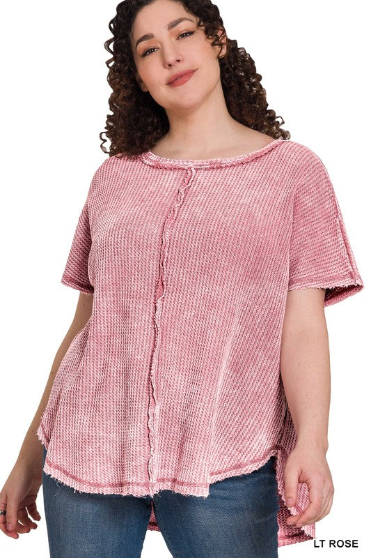 Plus Size Washed Baby Waffle Top