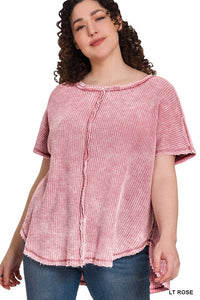 Plus Size Washed Baby Waffle Top