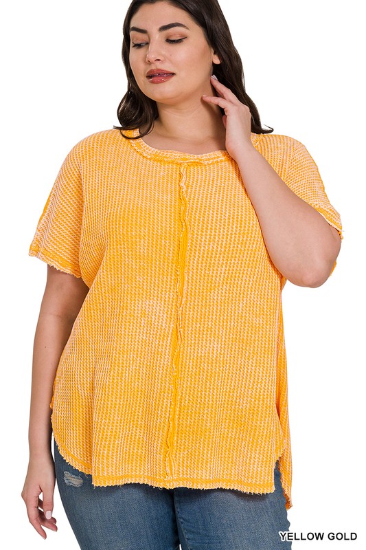 Plus Size Washed Baby Waffle Top